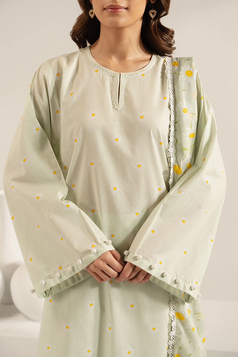 Cross Stitch | Basic Pret | Pastel Floret-3PC (Shirt, Trouser & Dupatta)