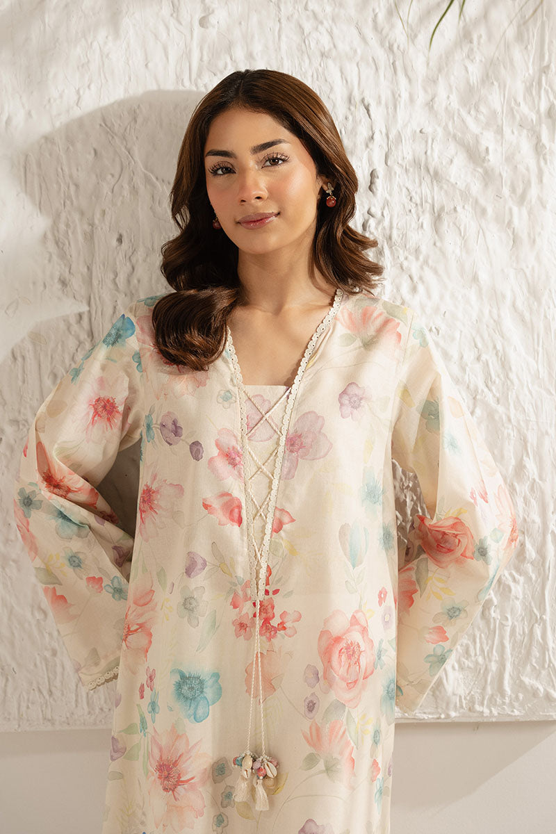 Cross Stitch | Basic Pret | Ivory Teal Printed Lawn Shirt-4