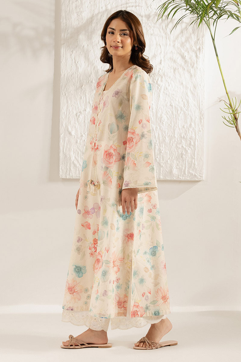 Cross Stitch | Basic Pret | Ivory Teal Printed Lawn Shirt-5