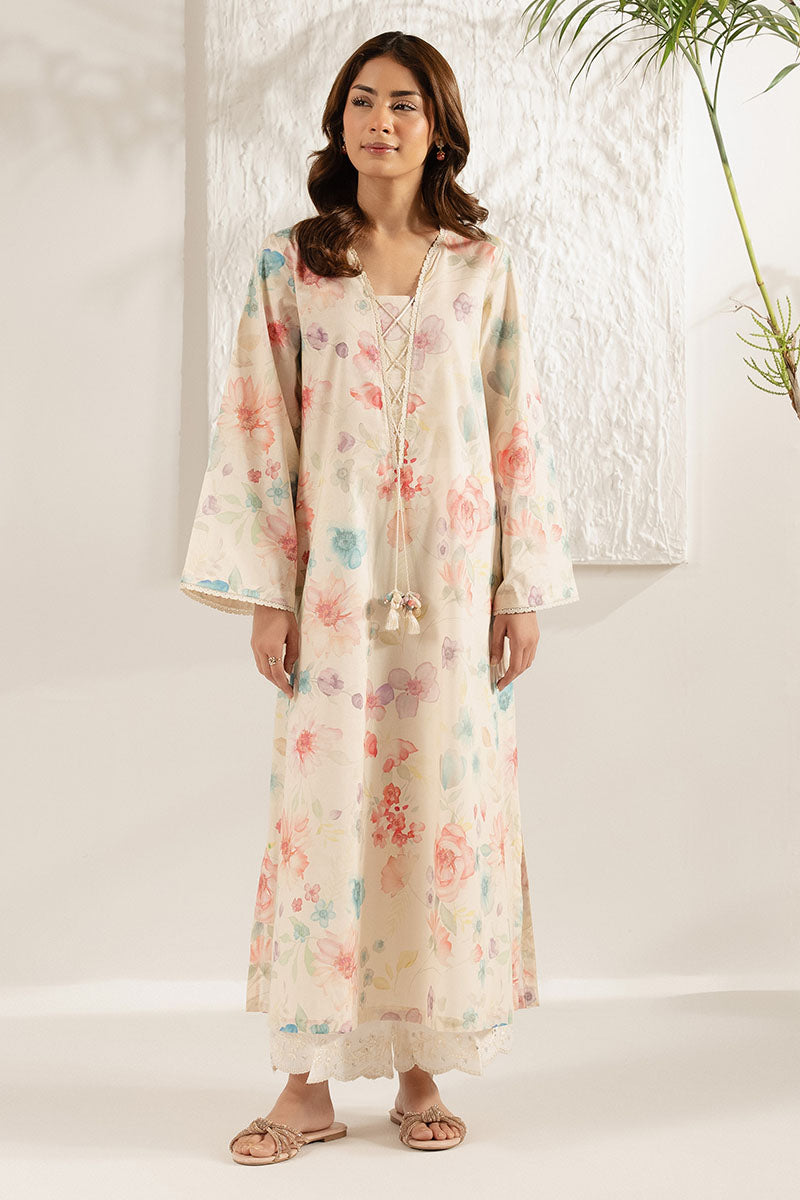 Cross Stitch | Basic Pret | Ivory Teal Printed Lawn Shirt