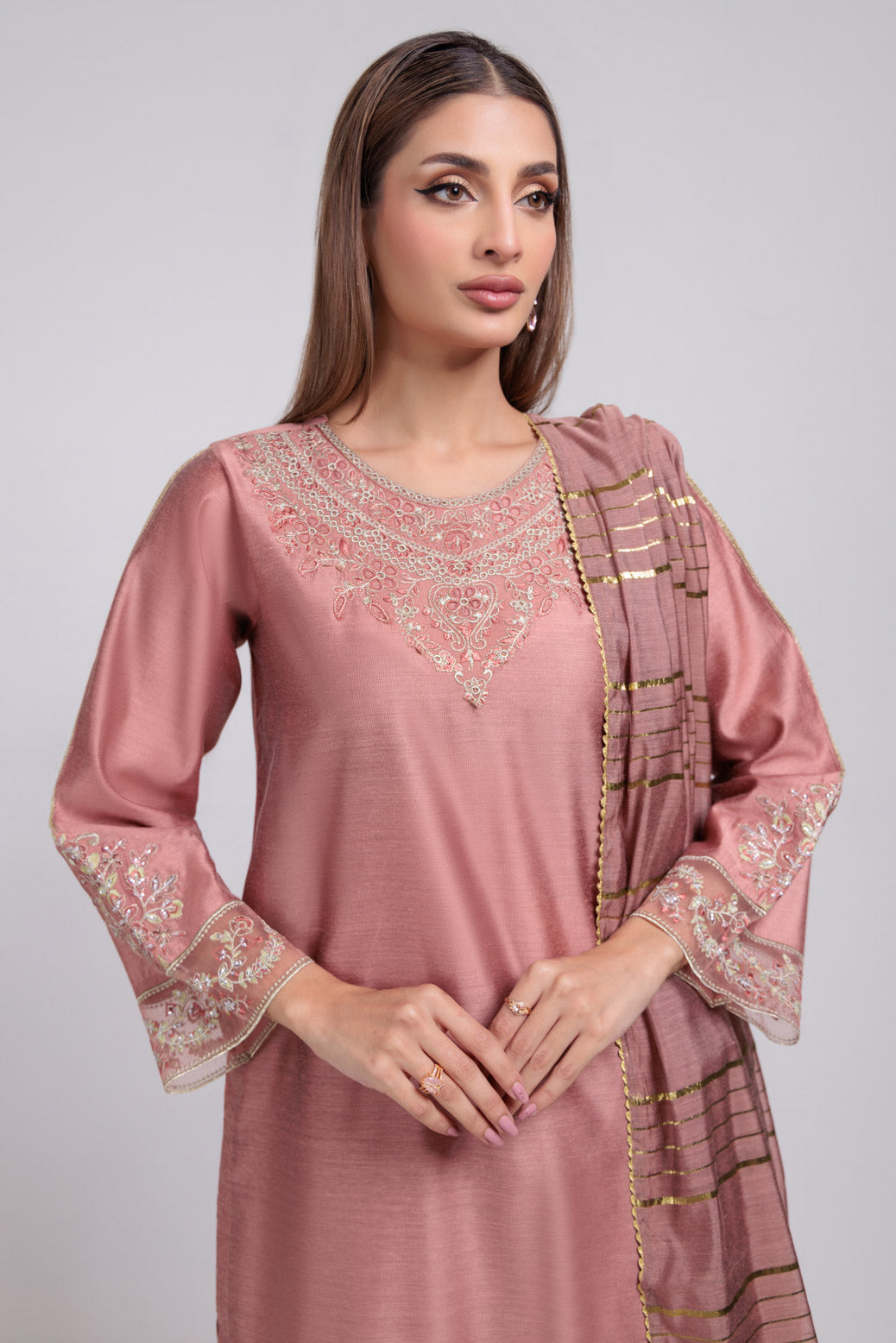 Bonanza Satrangi | Peach Khaddar 3 Piece (PWS5243P10) -  Bonanza Satrangi Ready To Wear - Original Designer Dress - House of Maryam