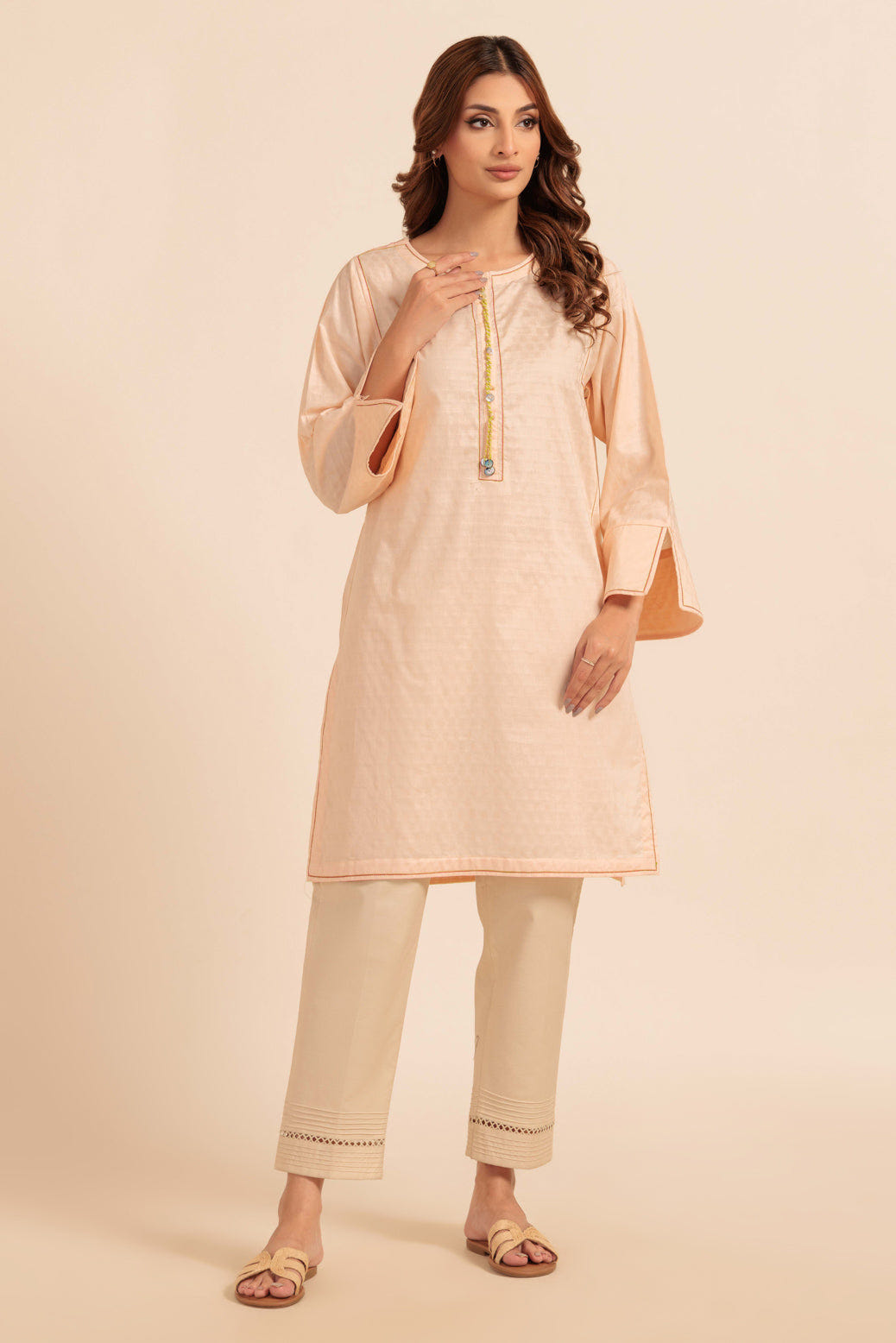 Bonanza Satrangi | Peach Jacquard 1 Piece (PWS6241P12) -  Bonanza Satrangi Ready To Wear - Original Designer Dress - House of Maryam