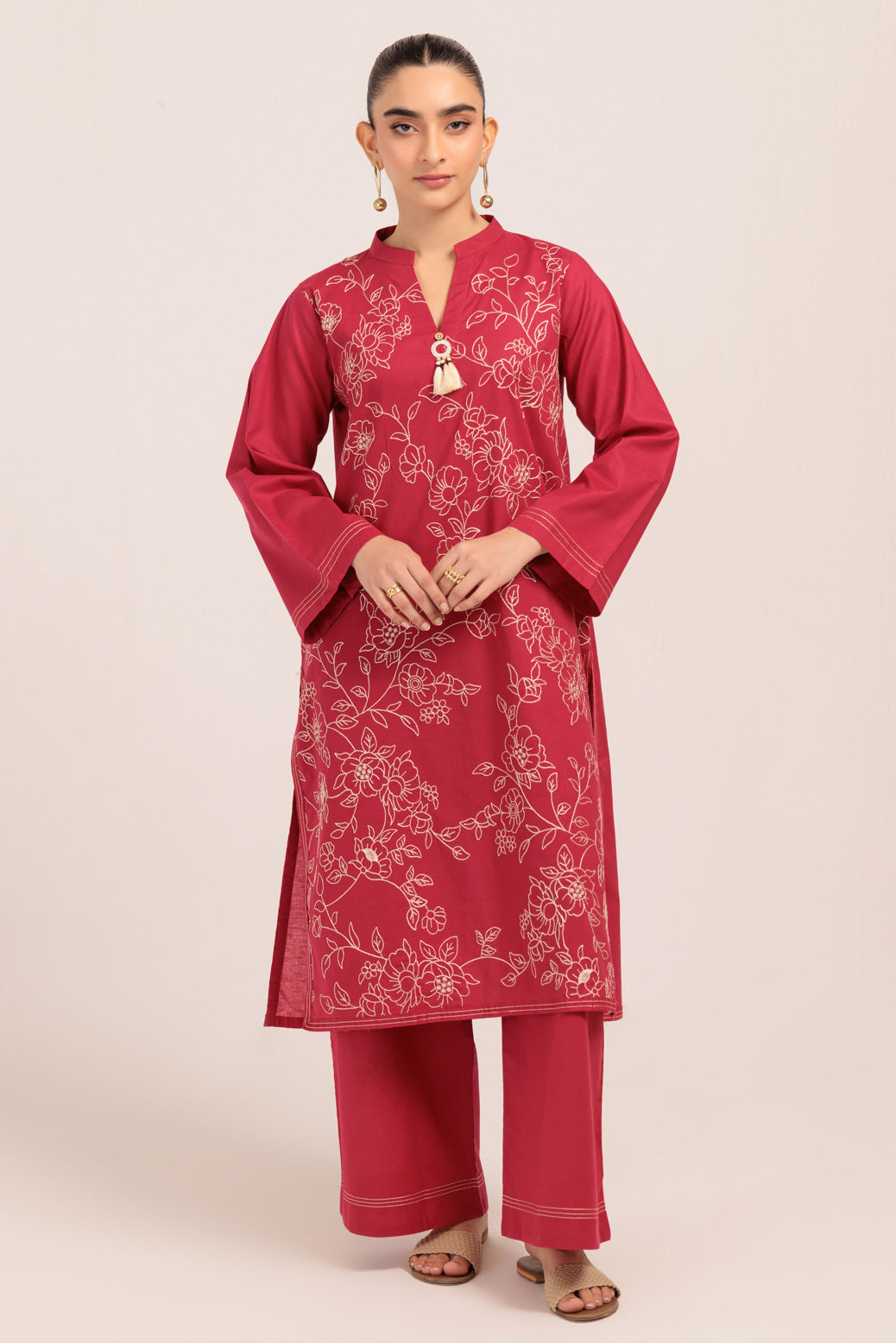 Bonanza Satrangi | Red Cambric 2 Piece (PWS6242P06) -  Bonanza Satrangi Ready To Wear - Original Designer Dress - House of Maryam