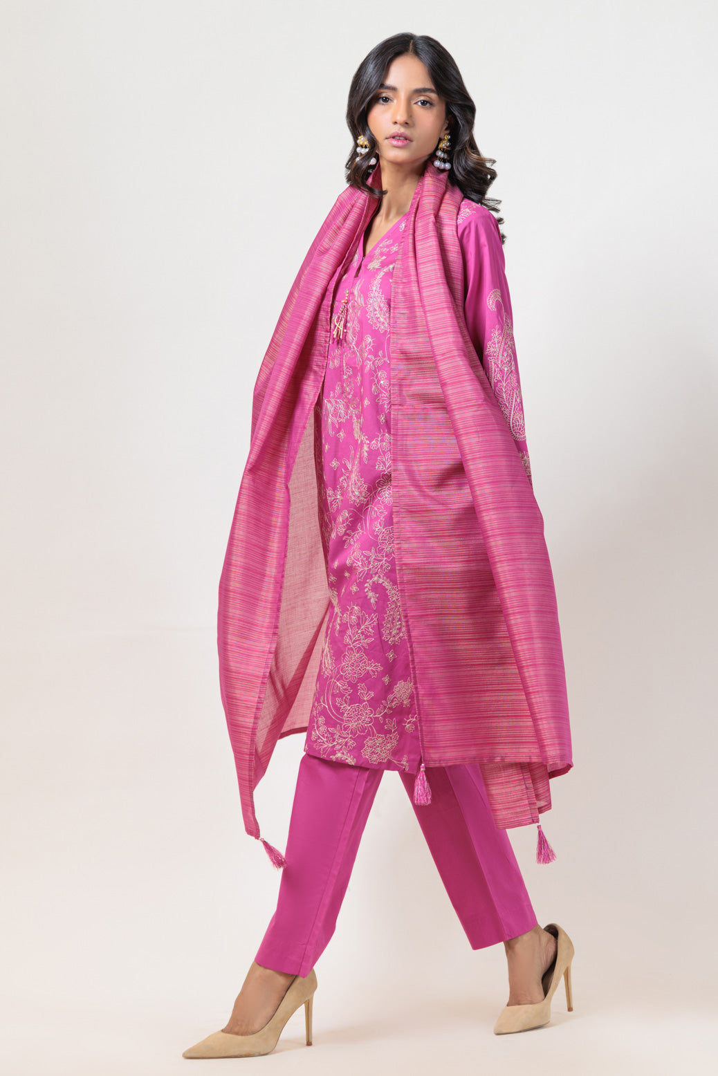 Bonanza Satrangi | D Pink Jacquard 3 Piece (PWS6243P03) -  Bonanza Satrangi Ready To Wear - Original Designer Dress - House of Maryam