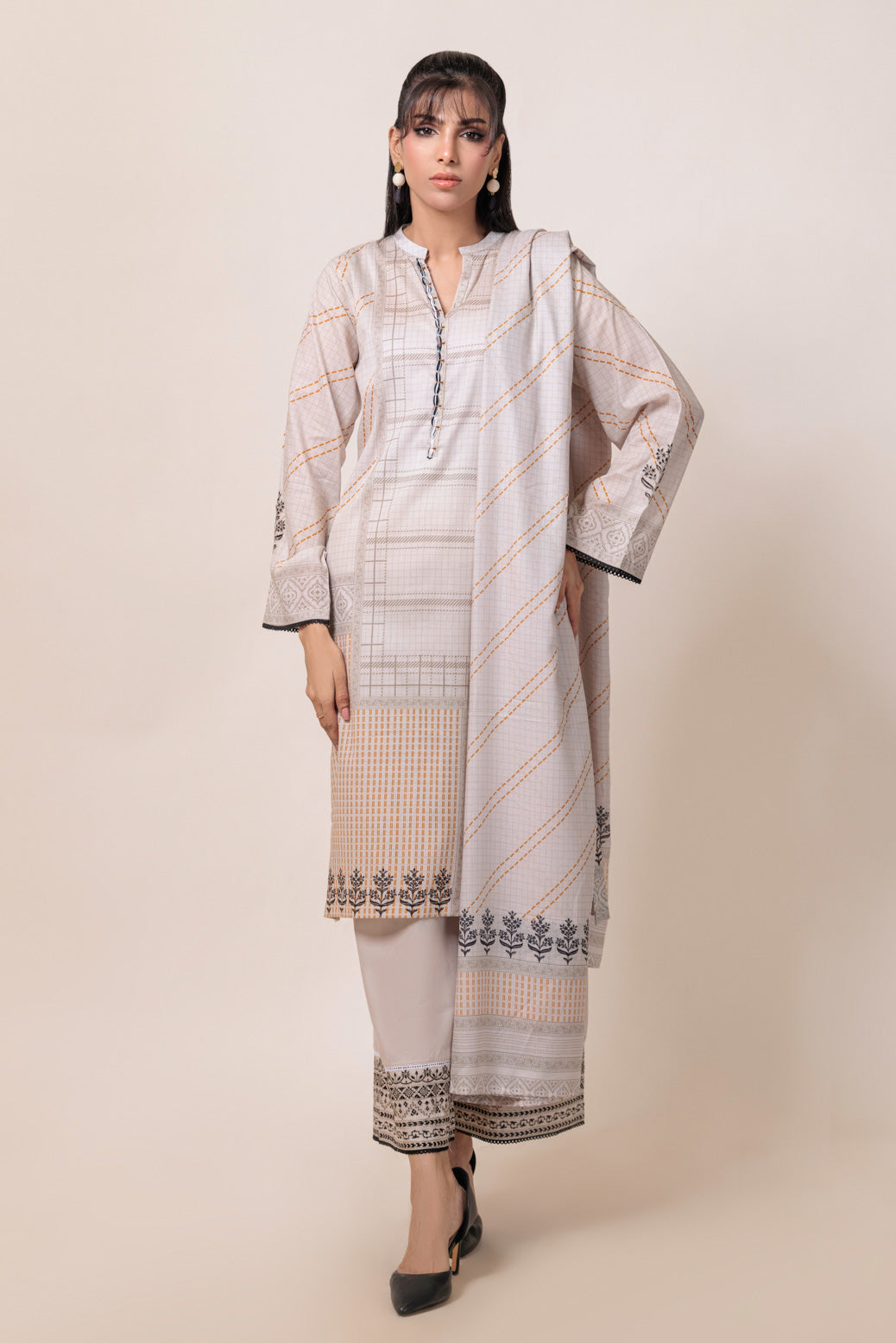 Bonanza Satrangi | Grey Lawn 3 Piece (PWS6243P12) -  Bonanza Satrangi Ready To Wear - Original Designer Dress - House of Maryam