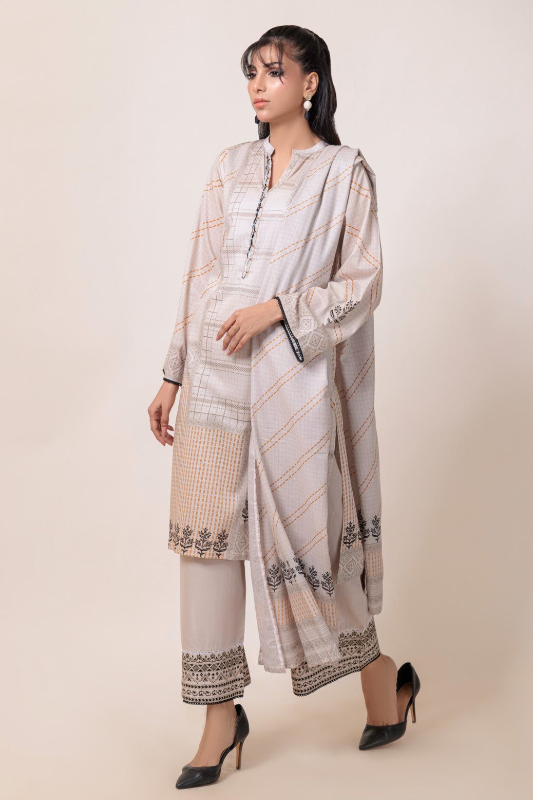 Bonanza Satrangi | Grey Lawn 3 Piece (PWS6243P12) -  Bonanza Satrangi Ready To Wear - Original Designer Dress - House of Maryam