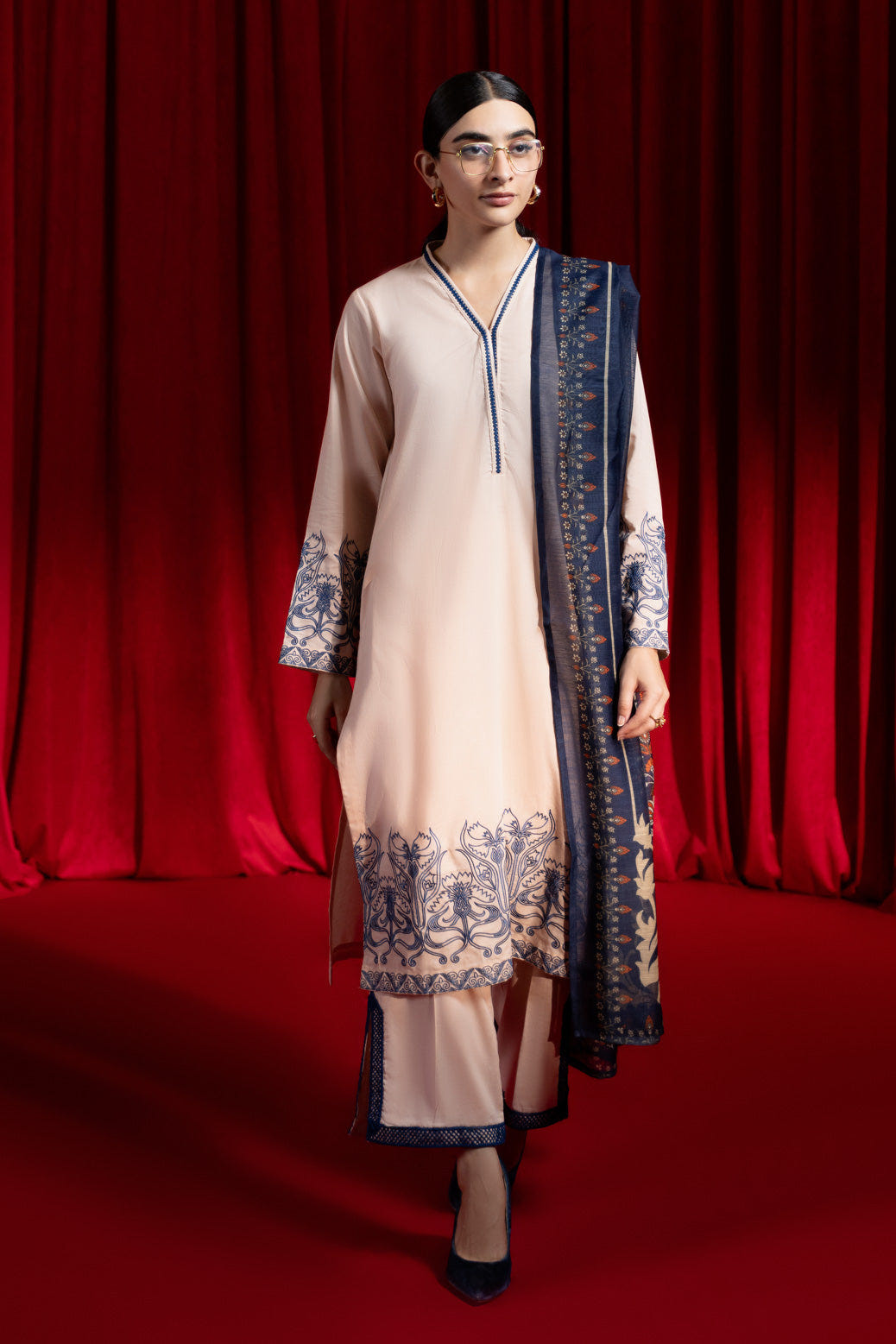 Bonanza Satrangi | Peach Cambric 3 Piece (PWS7243P01) -  Bonanza Satrangi Ready To Wear - Original Designer Dress - House of Maryam