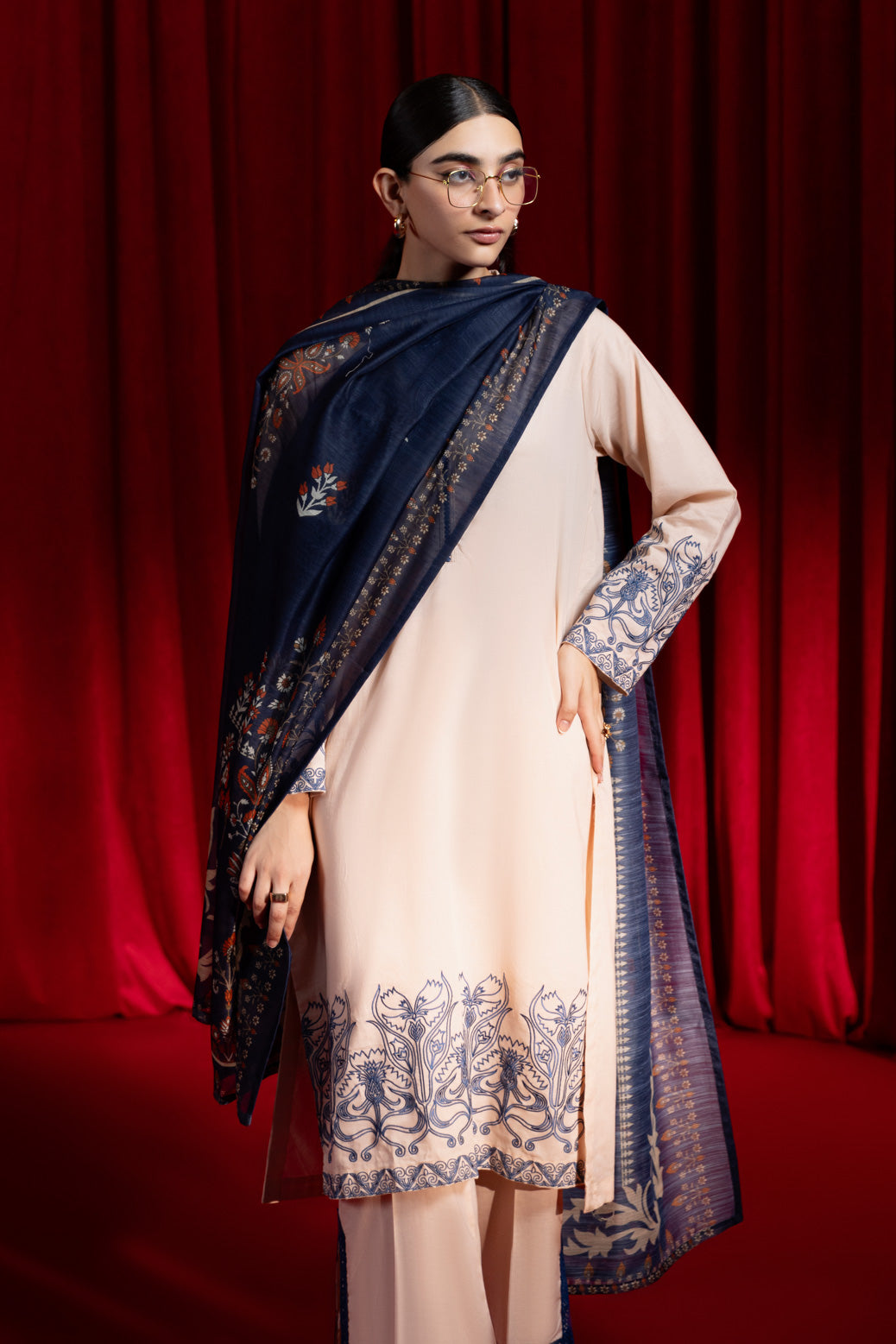 Bonanza Satrangi | Peach Cambric 3 Piece (PWS7243P01) -  Bonanza Satrangi Ready To Wear - Original Designer Dress - House of Maryam