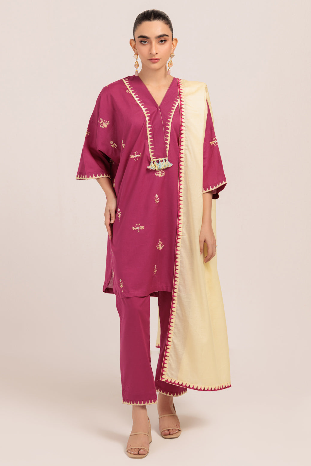 Bonanza Satrangi | Magenta Cambric 3 Piece (PWS7243P10) -  Bonanza Satrangi Ready To Wear - Original Designer Dress - House of Maryam