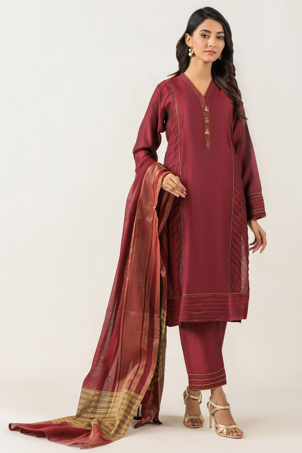 Bonanza Satrangi | Maroon Silk 3 Piece (PWS7243P13) -  Bonanza Satrangi Ready To Wear - Original Designer Dress - House of Maryam