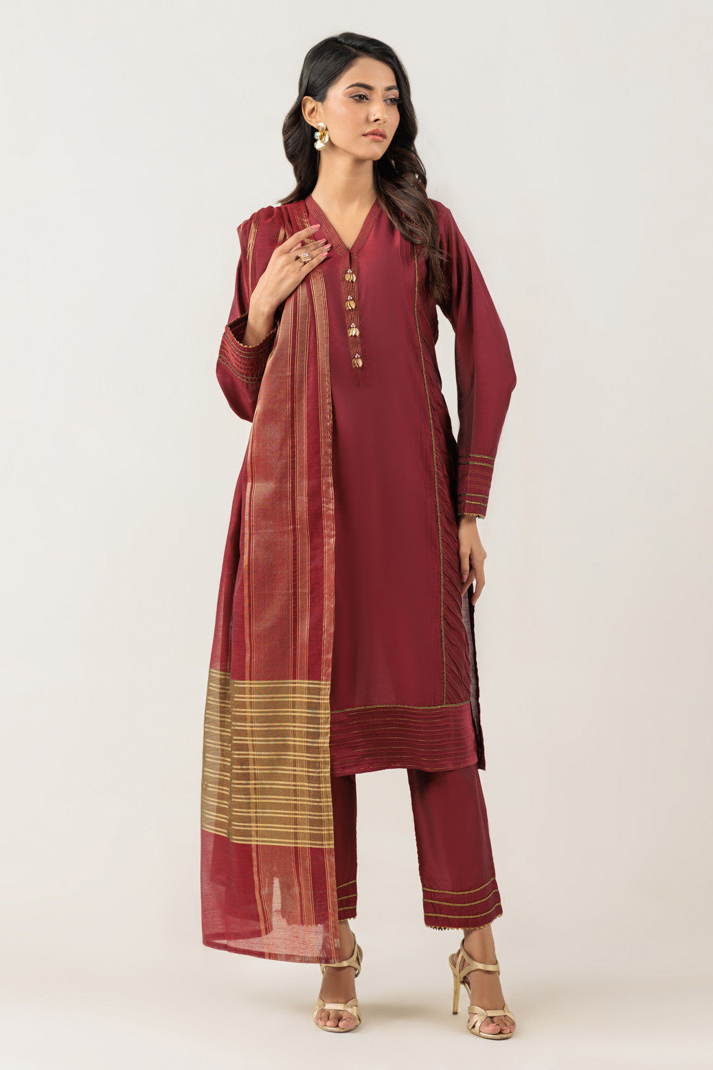 Bonanza Satrangi | Maroon Silk 3 Piece (PWS7243P13) -  Bonanza Satrangi Ready To Wear - Original Designer Dress - House of Maryam