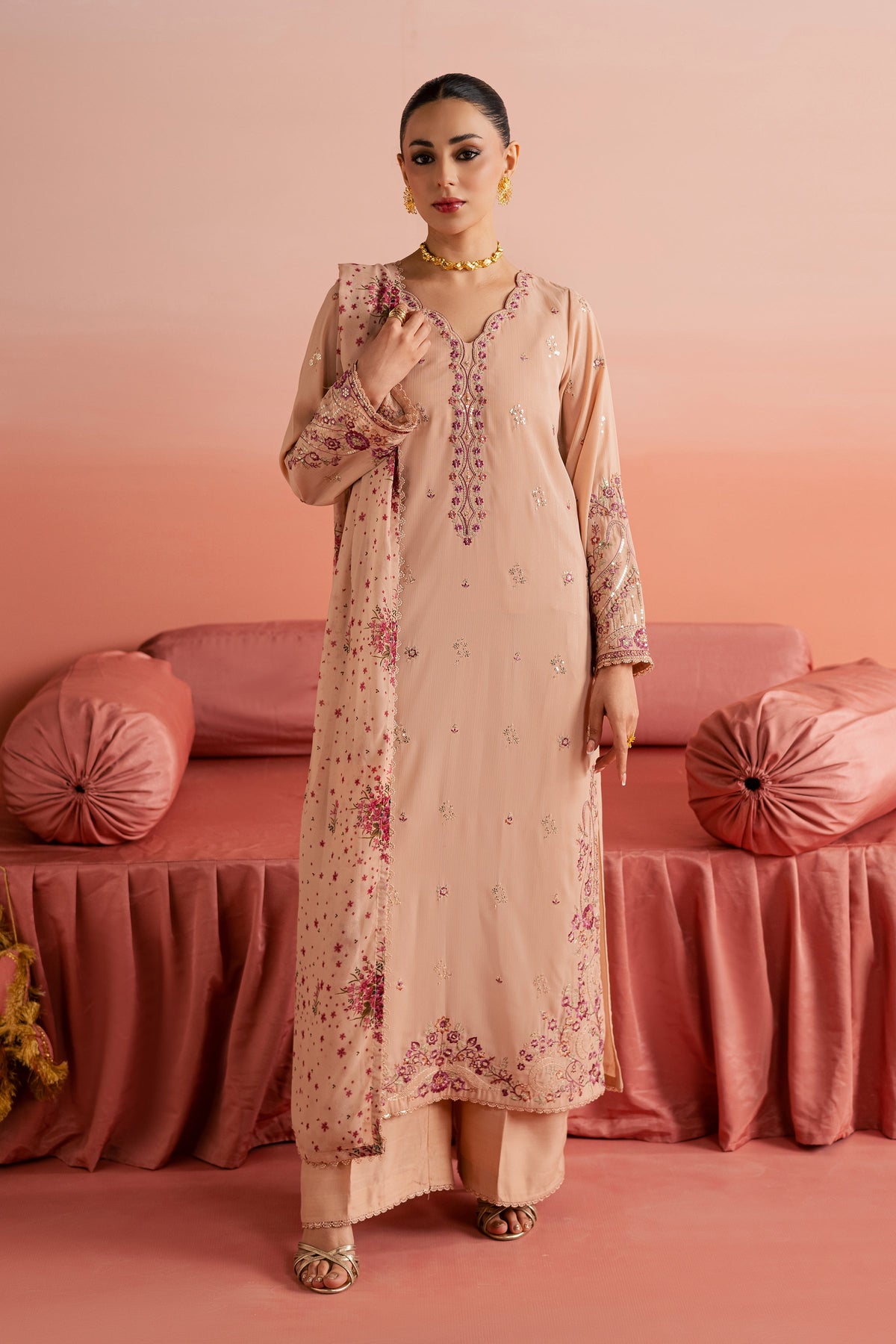 Batik | Gulmohar Festive Eid Edit 26' | Peach Reem 3Pc, image 4