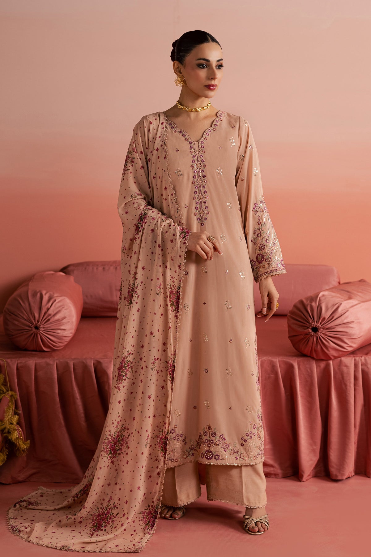 Batik | Gulmohar Festive Eid Edit 26' | Peach Reem 3Pc, image 5