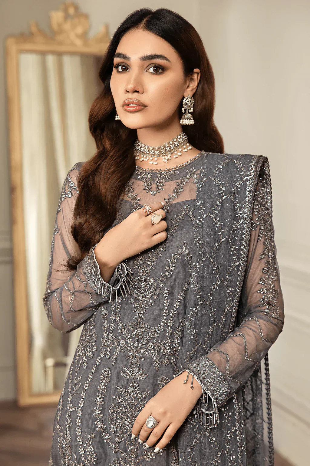 Zarif | Mehroz Formals | Storm Grey -  Zarif Formal - Original Designer Dress - House of Maryam