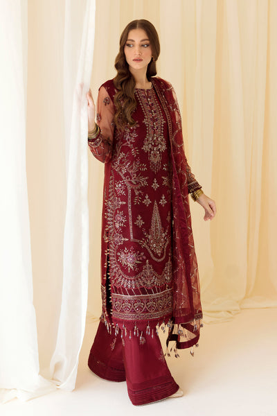 Alizeh | Formals Collection | Embroidered Net Maroon - V14D08 - Raya -  Alizeh Formal - Original Designer Dress - House of Maryam