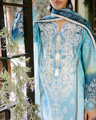 Roheenaz | Flora Printed Lawn | Azure -  Roheenaz Luxury - Original Designer Dress - House of Maryam