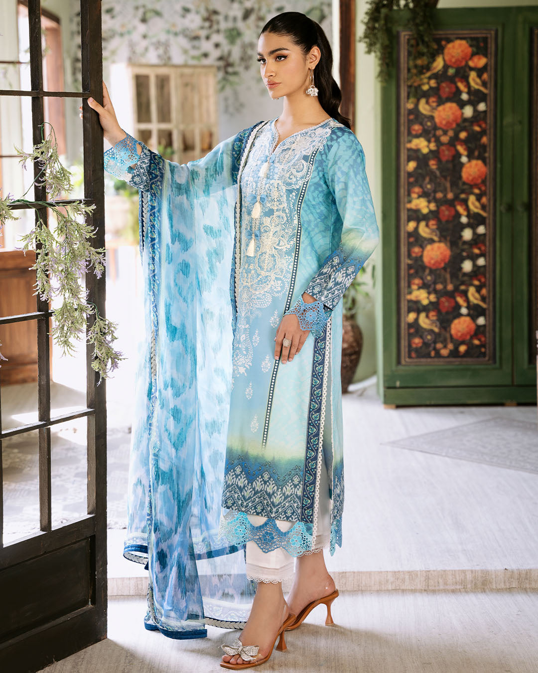 Roheenaz | Flora Printed Lawn | Azure -  Roheenaz Luxury - Original Designer Dress - House of Maryam