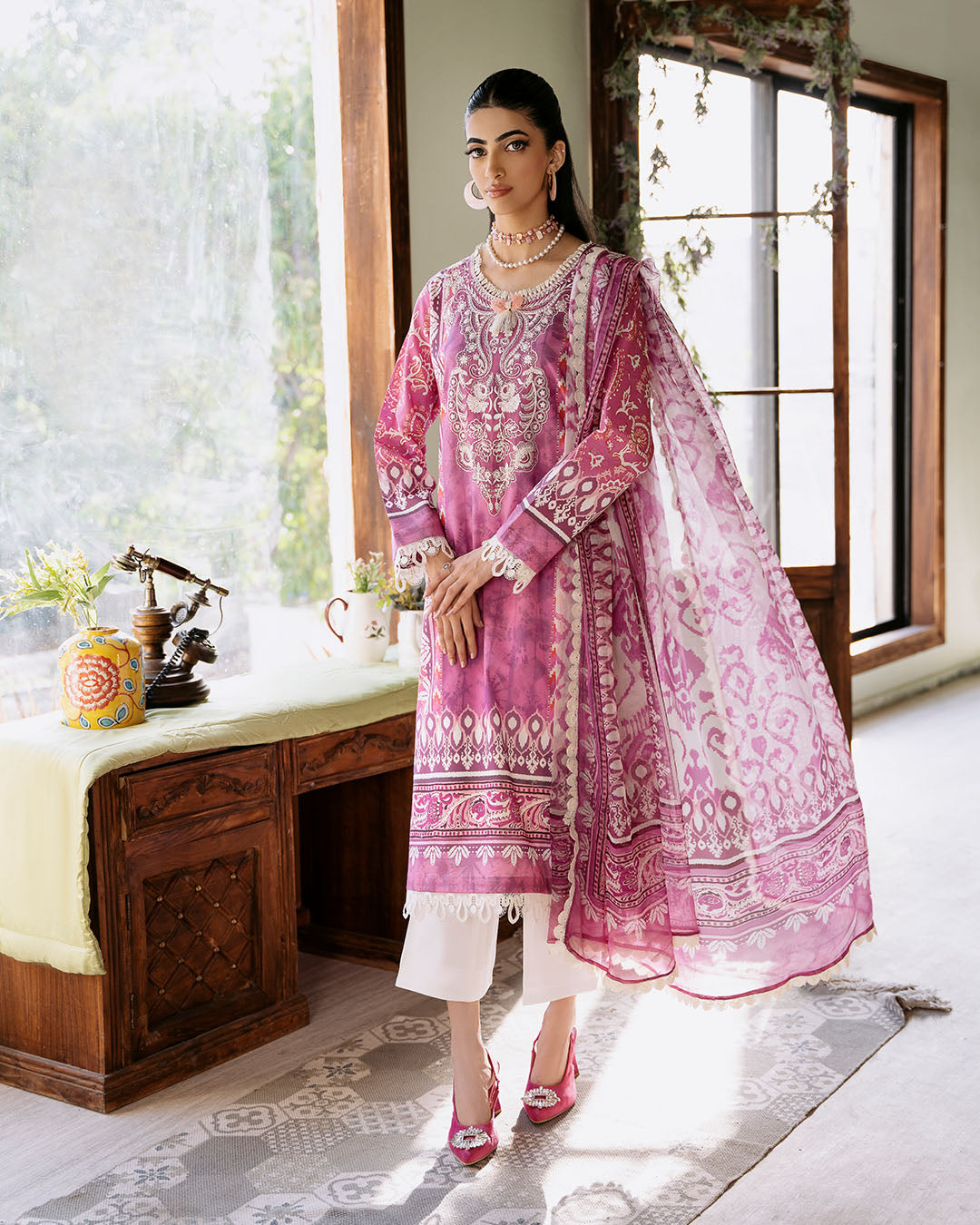 Roheenaz | Flora Printed Lawn | Amaranth -  Roheenaz Luxury - Original Designer Dress - House of Maryam