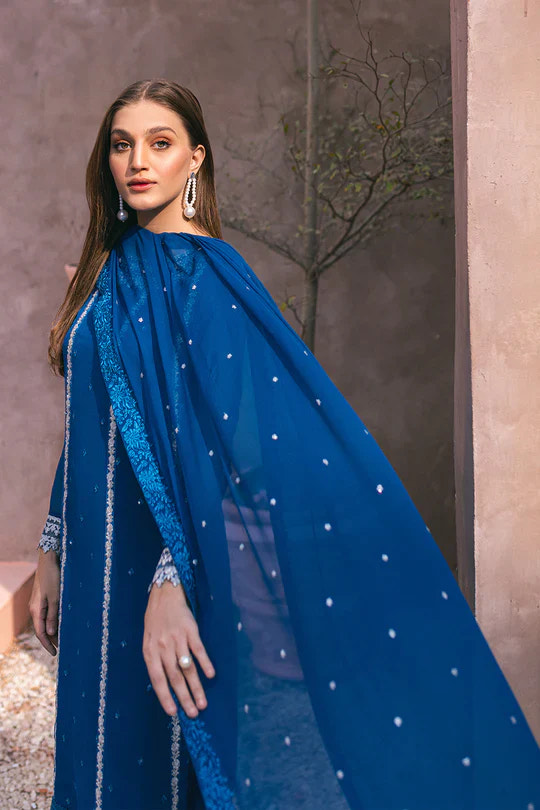Azure | Embroidered Ensembles 3 Pcs | Radiant Sky -  Azure Formal - Original Designer Dress - House of Maryam