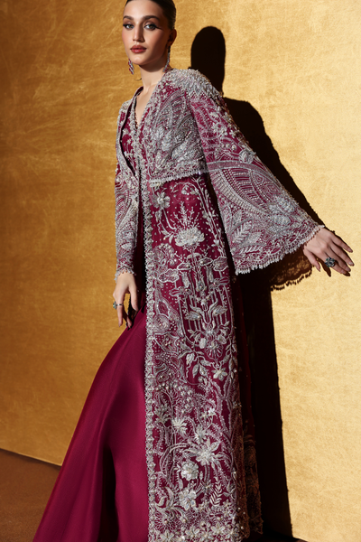 Soraya Rhenza deep berry pink organza jacket and pants