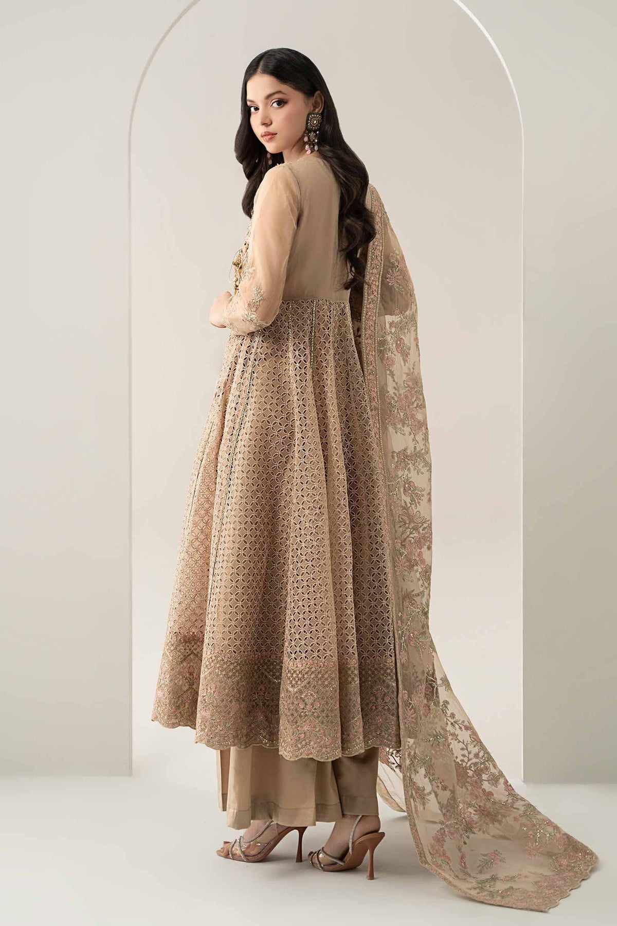 Maria B | Pre Fall Dresses | 3 Piece Embroidered Organza Suit Beige, image 2