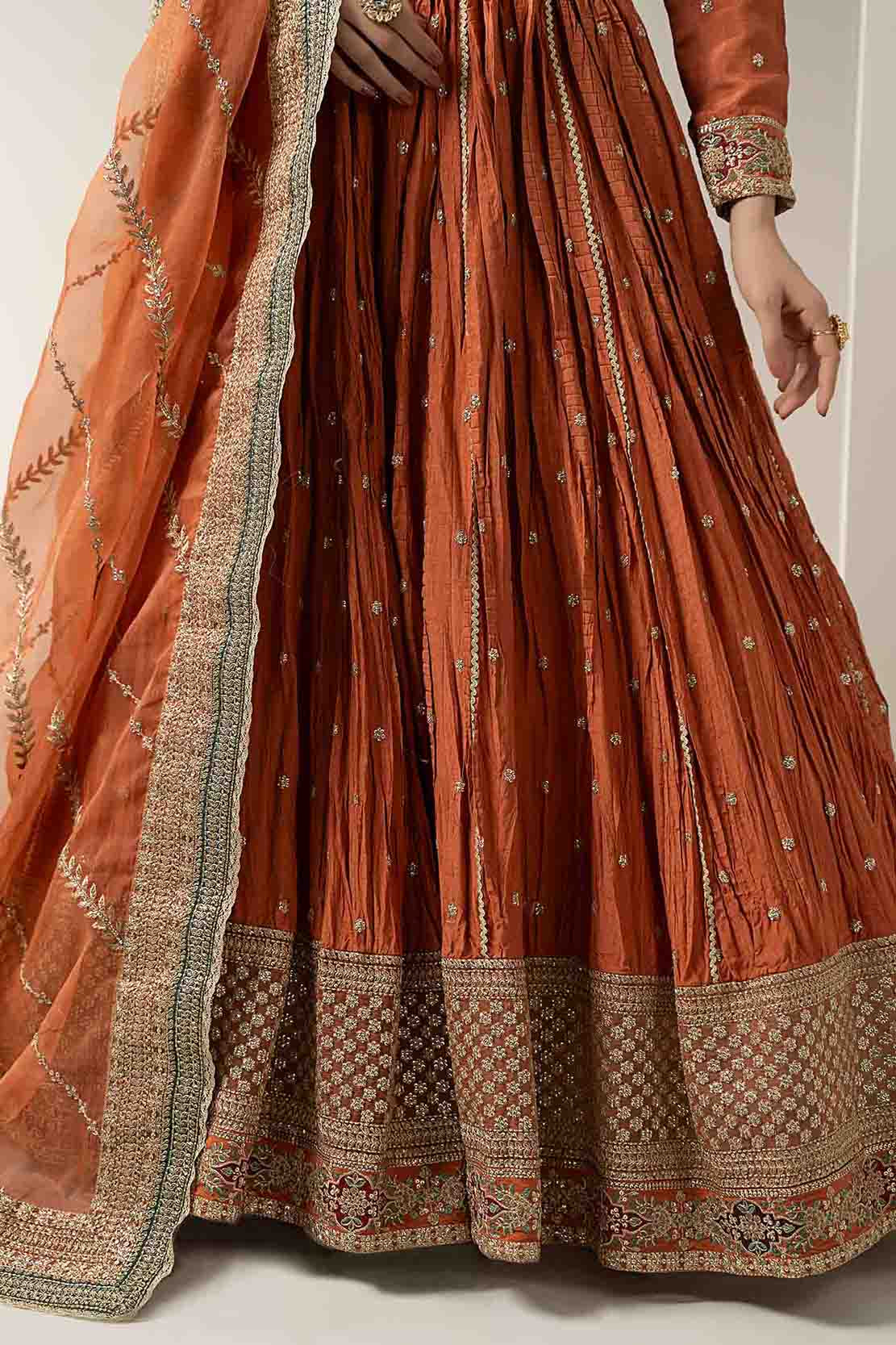 Maria B | Pre Fall Dresses | 3 Piece Embroidered Raw Silk Suit Rust, image 3