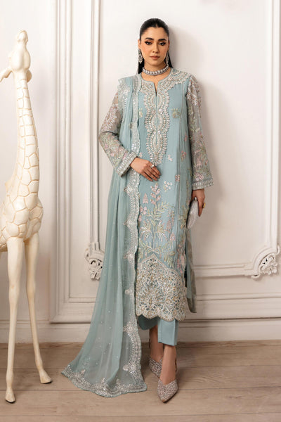 Maria B | Pre Fall Dresses | 3 Piece Embroidered Chiffon Suit  Aqua Blue