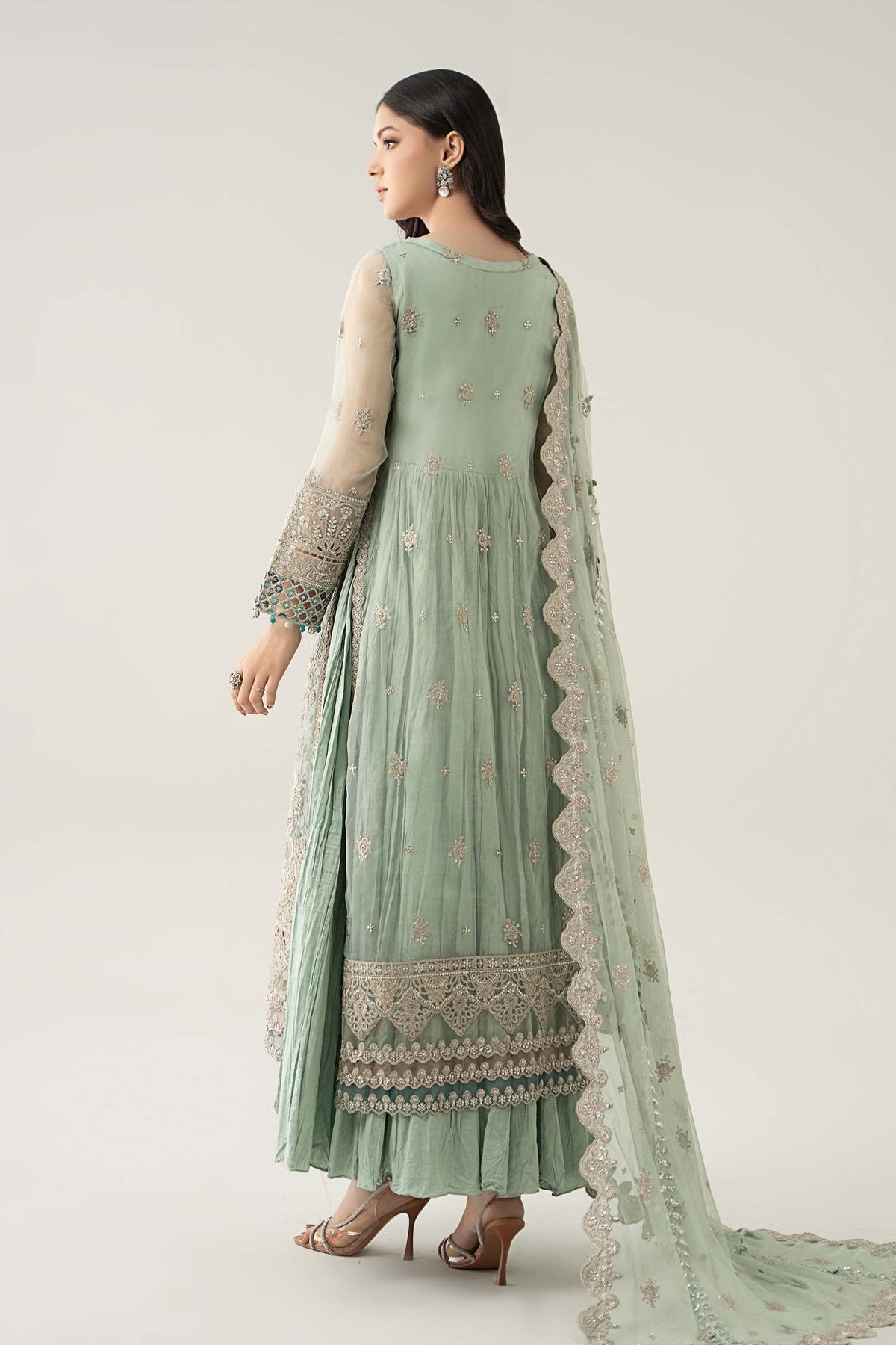 Maria B | Pre Fall Dresses | 3 Piece Embroidered Organza Suit Sea Green, image 2