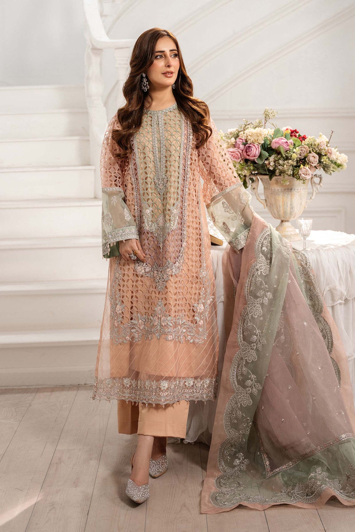 Maria B | Pre Fall 25 | Organza Suit 18 -  Maria B Ladies Clothes - Original Designer Dress - House of Maryam