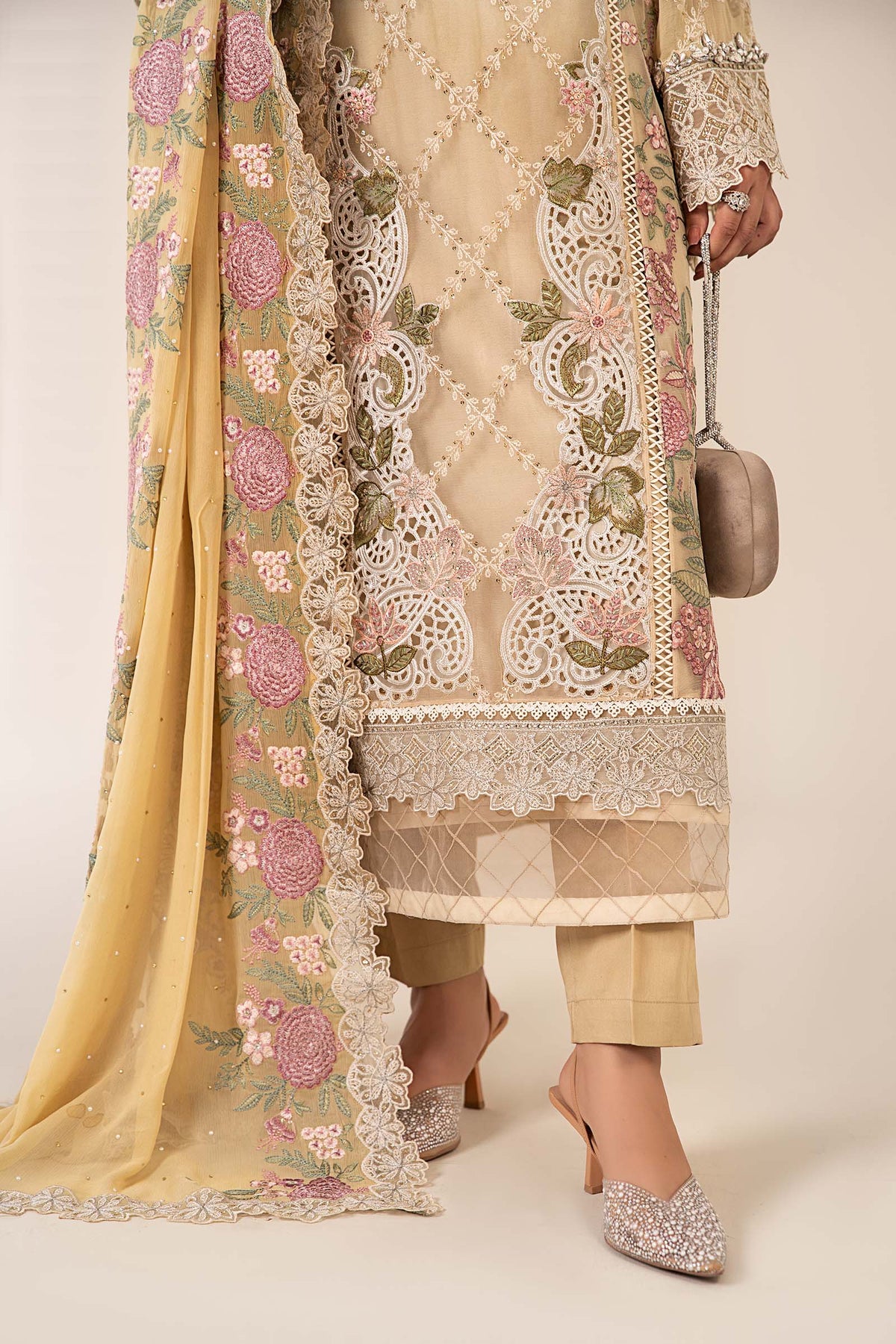 Maria B | Pre Fall Dresses | 3 Piece Embroidered Chiffon Suit Yellow, image 3