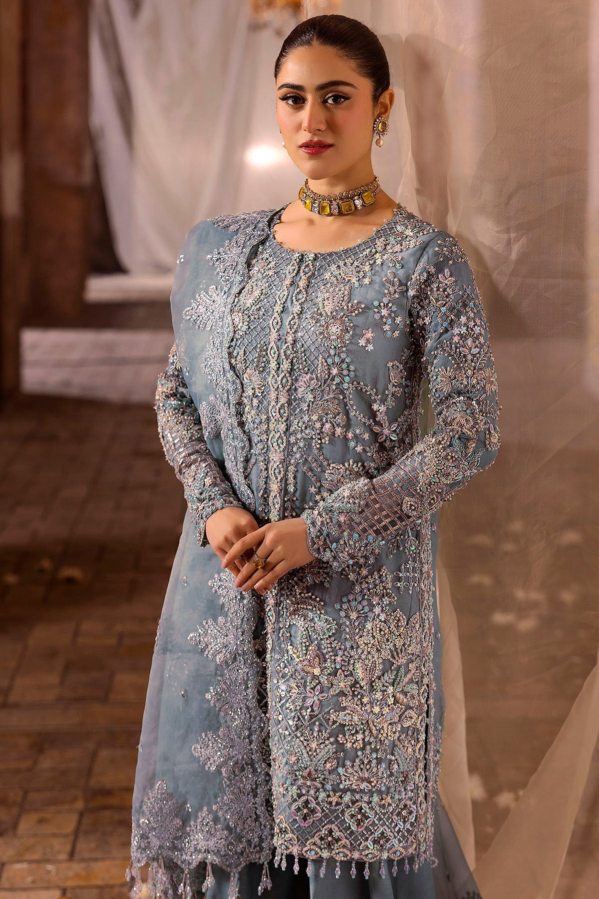 Motifz | Bridal Couture | 0014-FIROZEH EMBROIDERED ORGANZA STITCHED -  Motifz Ladies Clothes - Original Designer Dress - House of Maryam