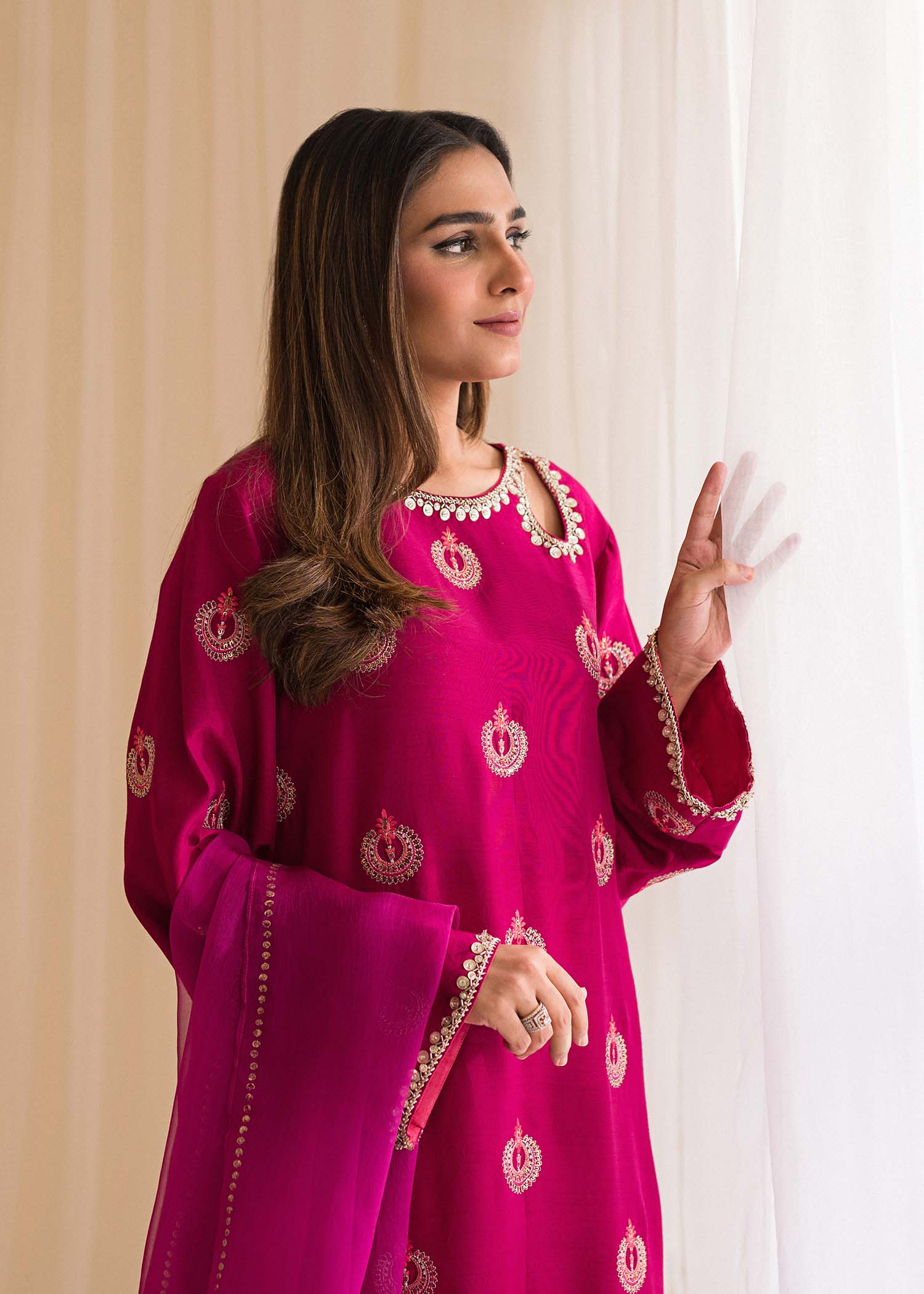 Sadaf Fawad Khan | Lyla Festive Pret | Punchy Pink by Designer Sadaf Fawad Khan - House of Maryam - Pakistani Designer Ethnic Wear in {{ shop.shopifyCountryName }}