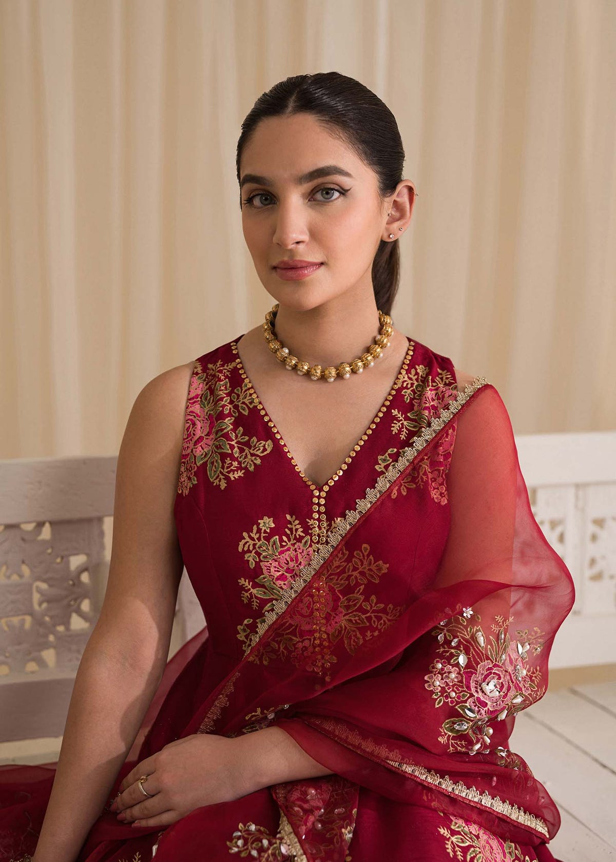 Sadaf Fawad Khan | Lyla Festive Pret | Deep Rose -  Sadaf Fawad Khan Formal - Original Designer Dress - House of Maryam