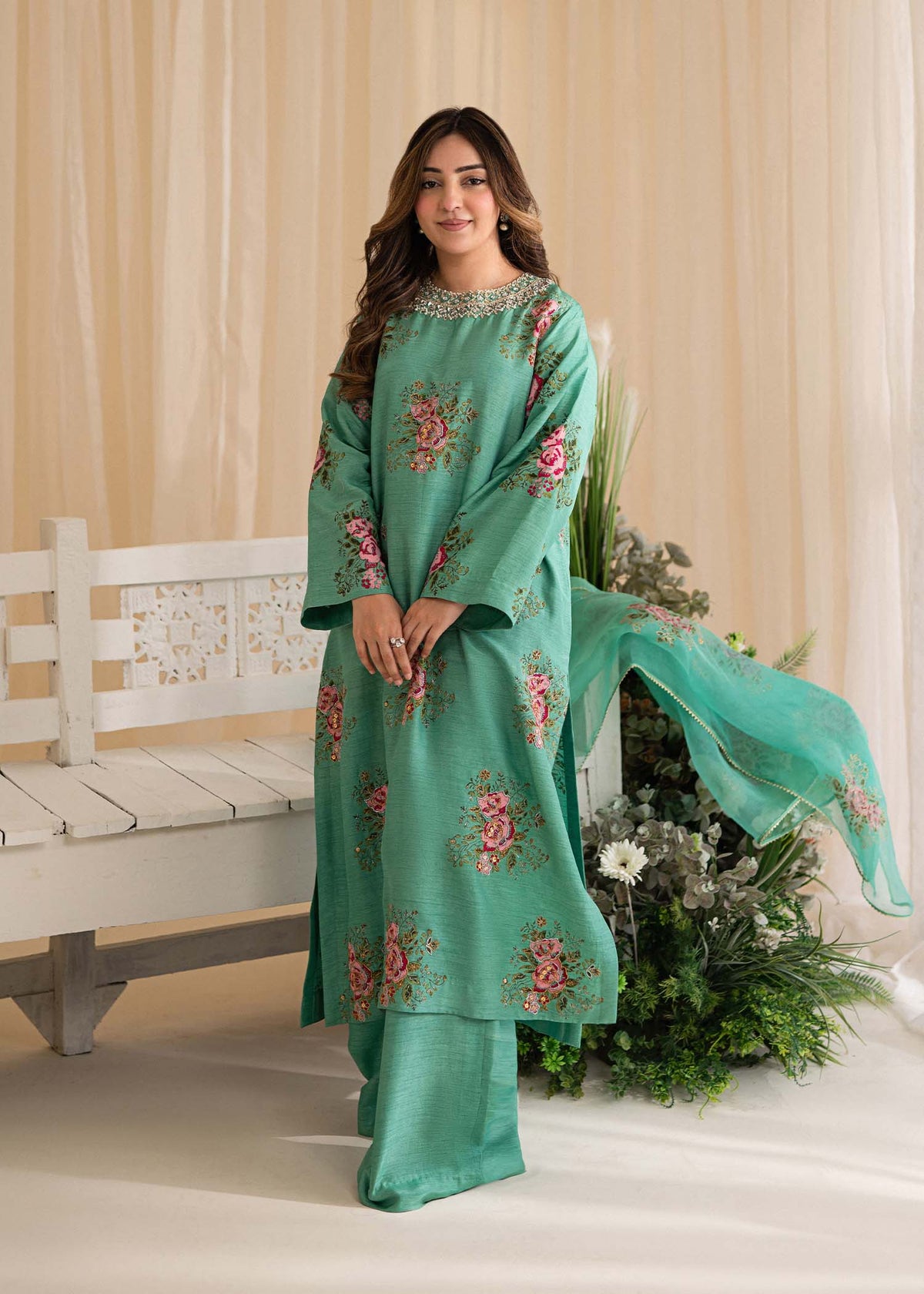 Sadaf Fawad Khan | Lyla Festive Pret | Dorothy Turquoise -  Sadaf Fawad Khan Formal - Original Designer Dress - House of Maryam