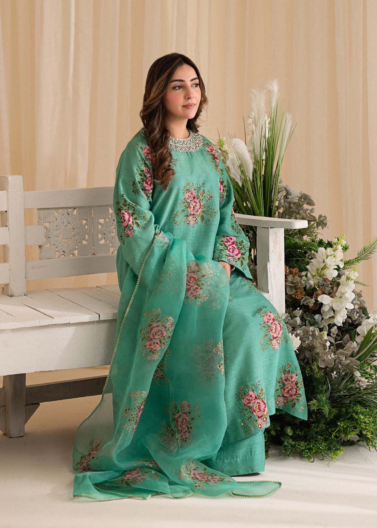 Sadaf Fawad Khan | Lyla Festive Pret | Dorothy Turquoise -  Sadaf Fawad Khan Formal - Original Designer Dress - House of Maryam