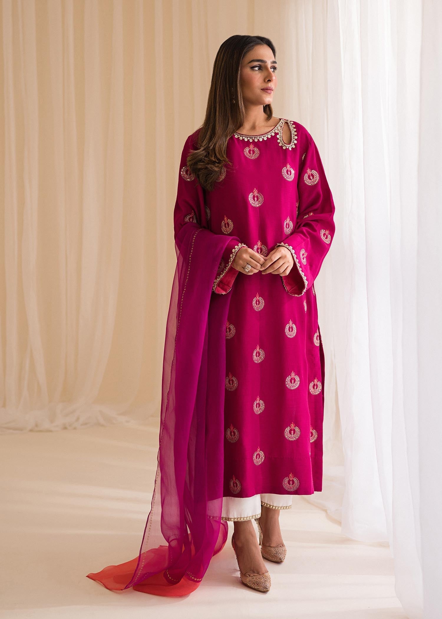 Sadaf Fawad Khan | Lyla Festive Pret | Punchy Pink by Designer Sadaf Fawad Khan - House of Maryam - Pakistani Designer Ethnic Wear in {{ shop.shopifyCountryName }}