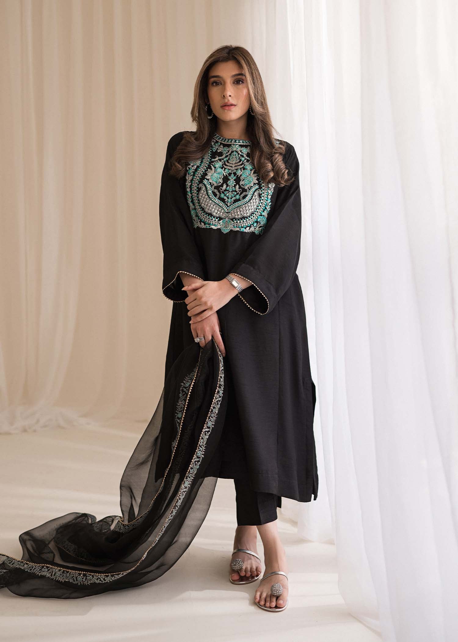 Sadaf Fawad Khan | Lyla Festive Pret | Black Pool by Designer Sadaf Fawad Khan - House of Maryam - Pakistani Designer Ethnic Wear in {{ shop.shopifyCountryName }}