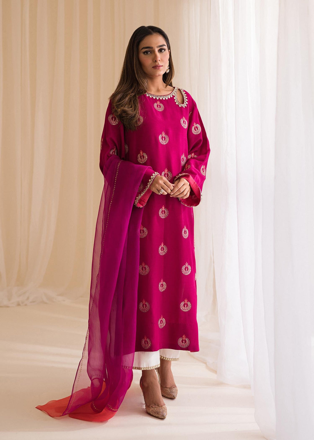 Sadaf Fawad Khan | Lyla Festive Pret | Punchy Pink by Designer Sadaf Fawad Khan - House of Maryam - Pakistani Designer Ethnic Wear in {{ shop.shopifyCountryName }}