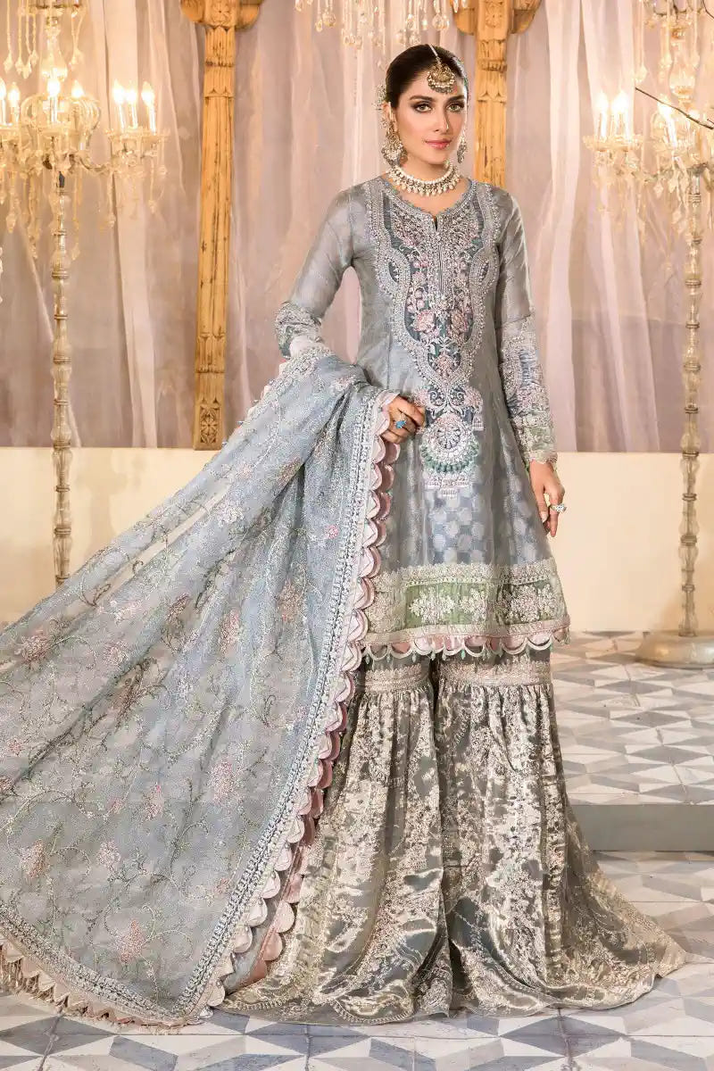 Maria B | Embroidered Collection 22 | Pearl Blue and Ash Pink (BD-2403) -  Maria B Formal - Original Designer Dress - House of Maryam
