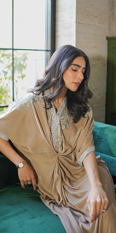 Erum Khan | Velvet Wisper | Champagne Charm -  Erum Khan Ladies Clothes - Original Designer Dress - House of Maryam