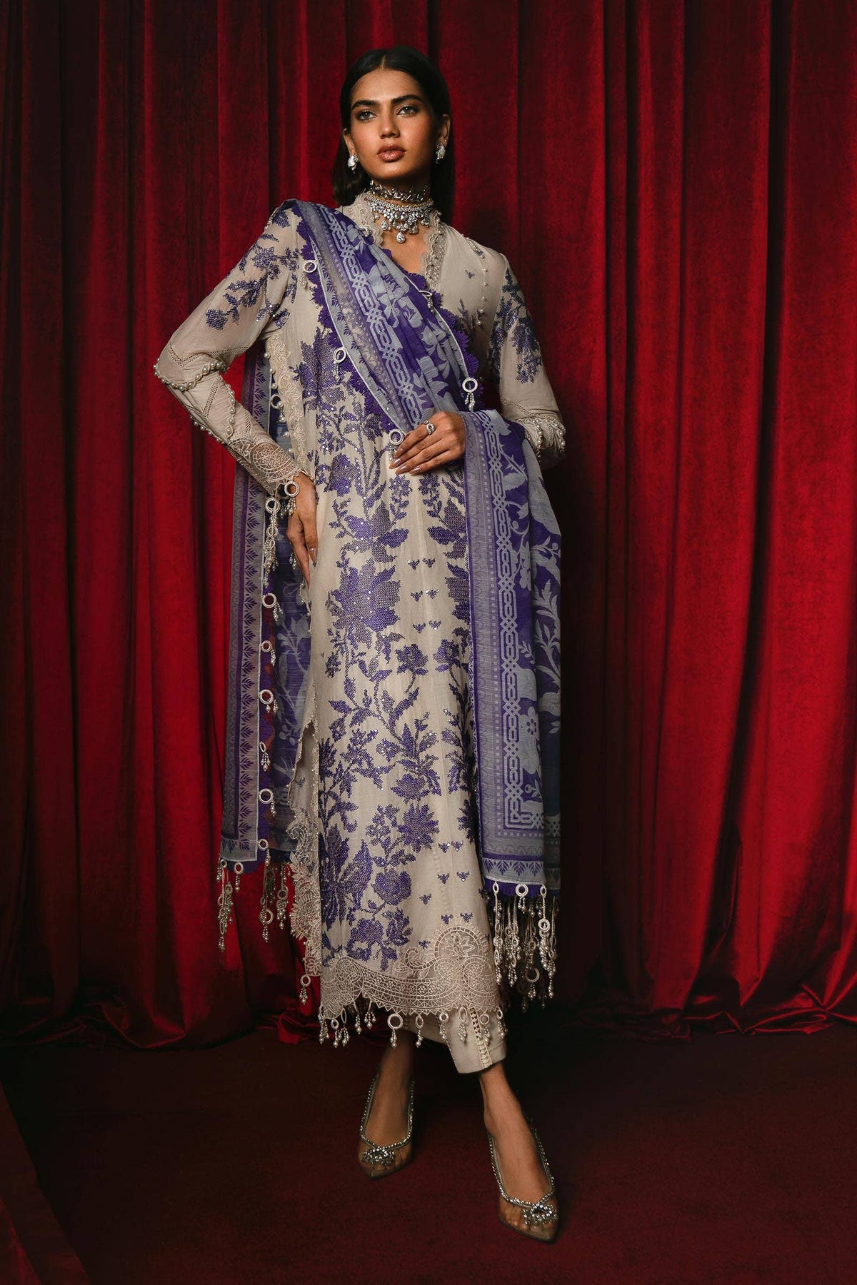 Sana Safinaz | Luxury Collection 24 | L241-008B-3CV -  Sana Safinaz Luxury - Original Designer Dress - House of Maryam