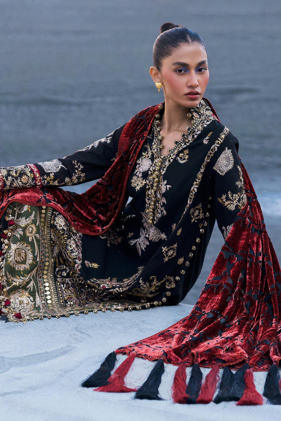 Sana Safinaz | Winter Shawl 24 | S241-001A-3CP by Designer Sana Safinaz - House of Maryam - Pakistani Designer Ethnic Wear in {{ shop.shopifyCountryName }}