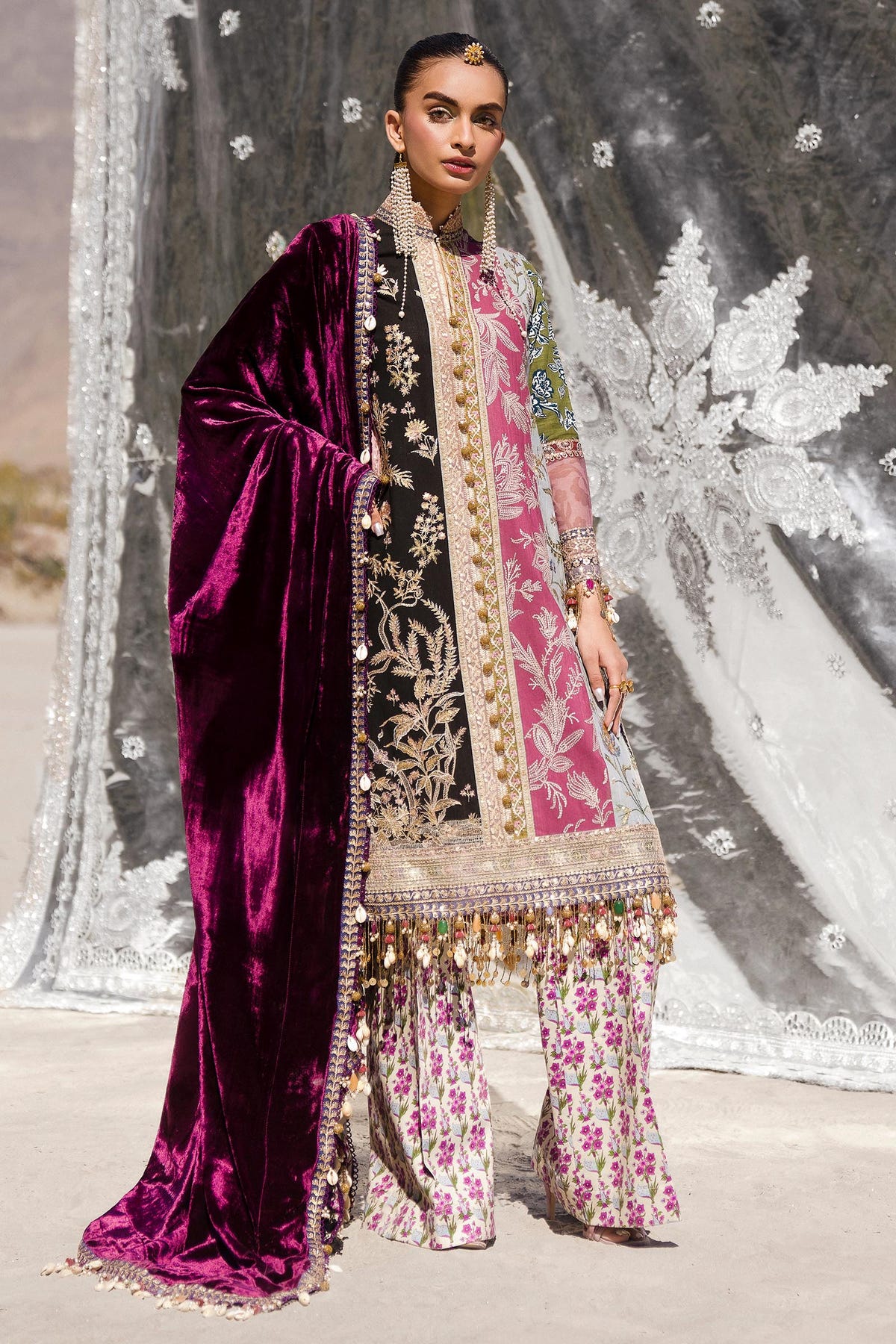 Sana Safinaz | Winter Shawl 24 | Velvet S241-006A-3CP -  Sana Safinaz Ladies Clothes - Original Designer Dress - House of Maryam