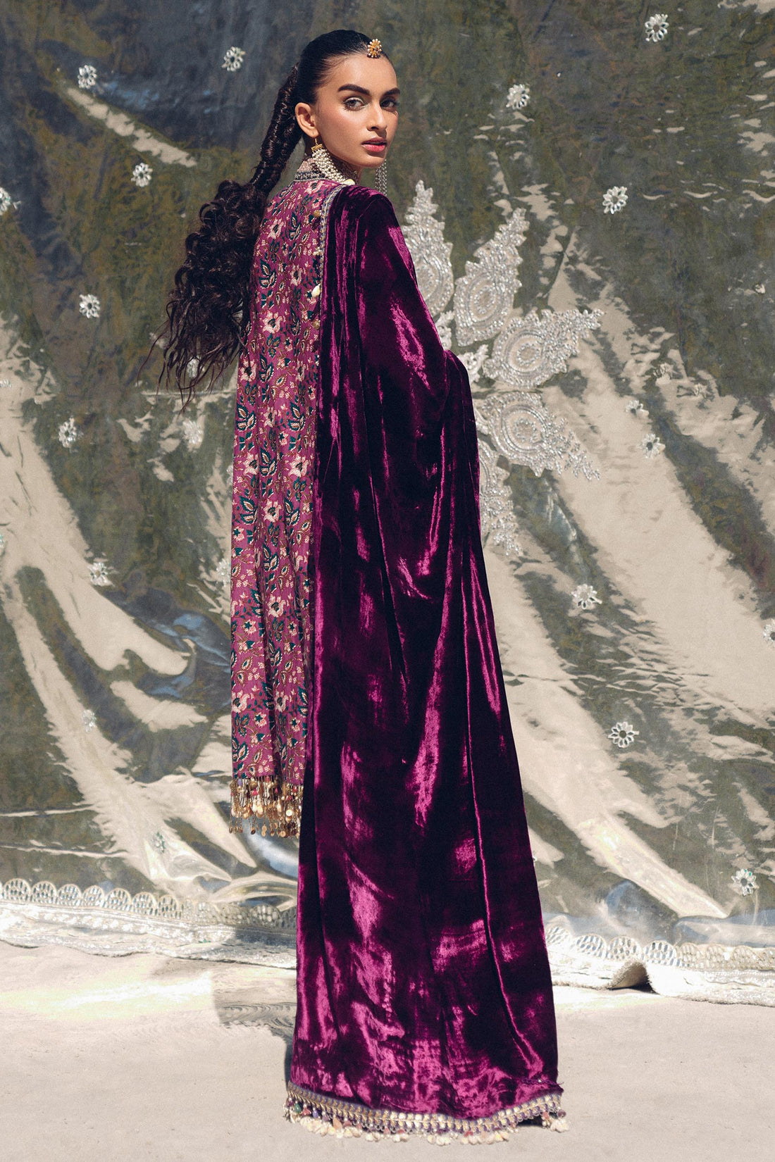 Sana Safinaz | Winter Shawl 24 | Velvet S241-006A-3CP by Designer Sana Safinaz - House of Maryam - Pakistani Designer Ethnic Wear in {{ shop.shopifyCountryName }}