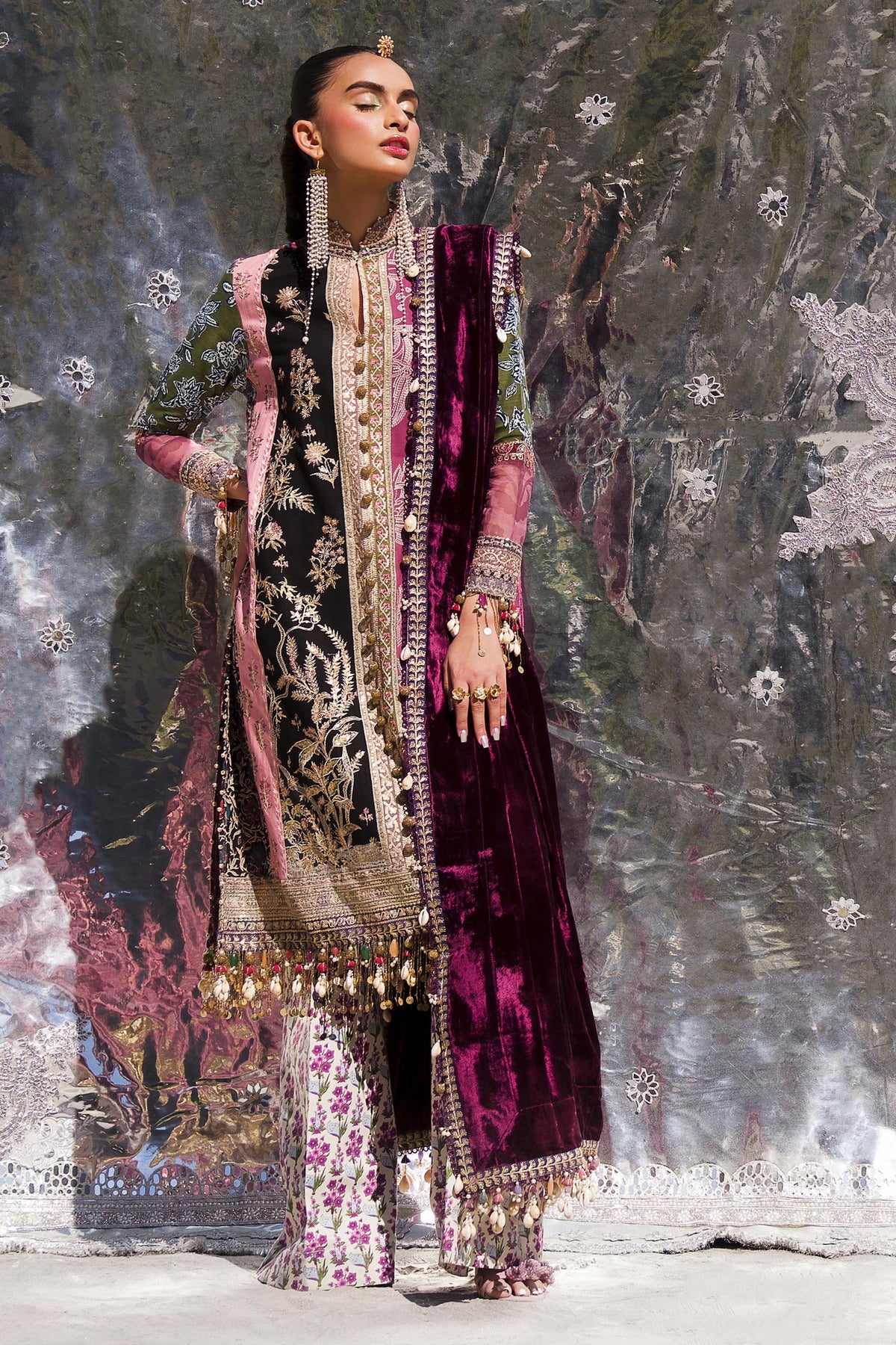 Sana Safinaz | Winter Shawl 24 | Velvet S241-006A-3CP -  Sana Safinaz Ladies Clothes - Original Designer Dress - House of Maryam