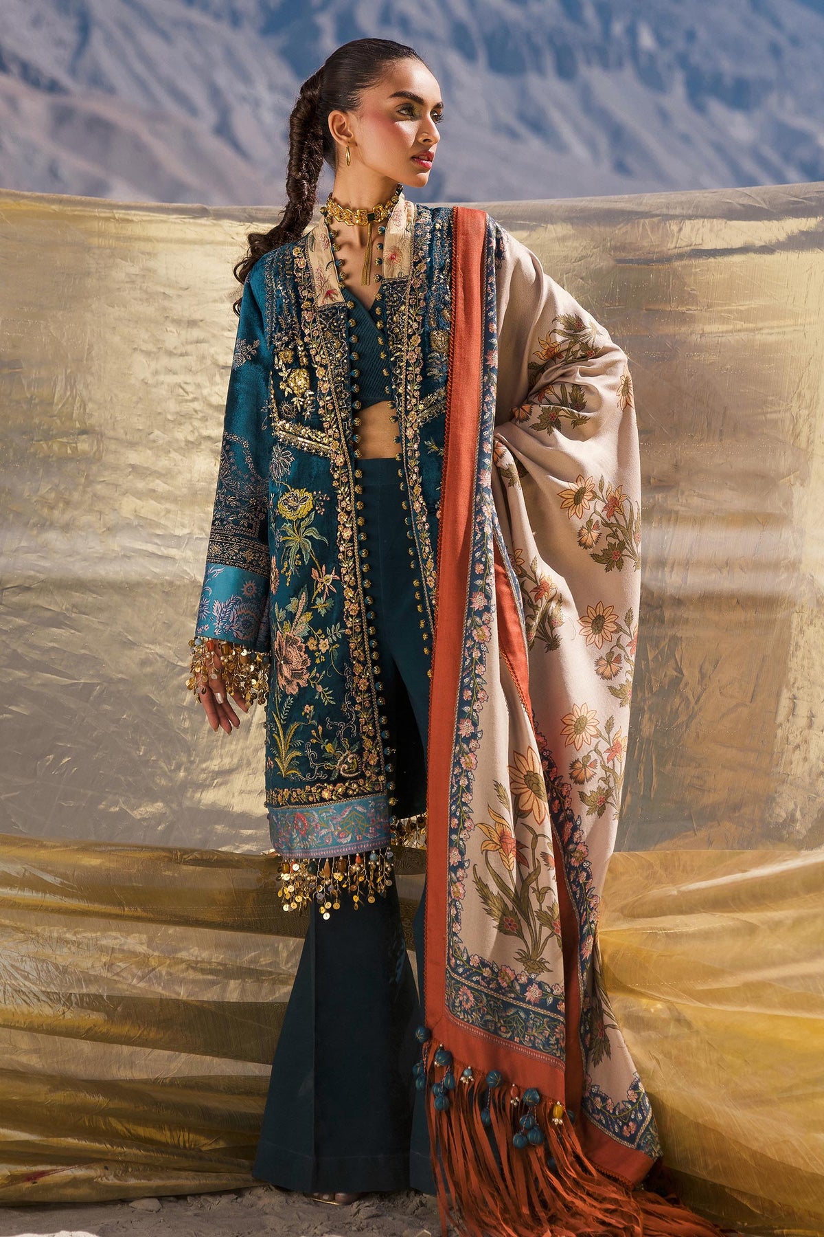 Sana Safinaz | Winter Shawl 24 | Velvet V241-003-3CP -  Sana Safinaz Ladies Clothes - Original Designer Dress - House of Maryam