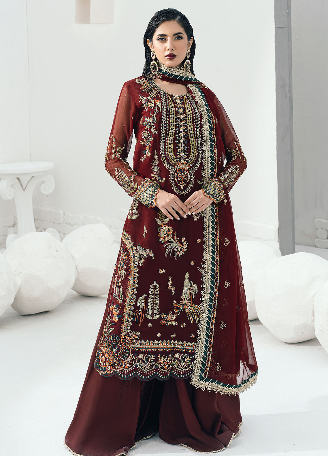 Sahane | Savoir Luxury Formals | CT-140002 Rouge - Savoir by Designer Sahane - House of Maryam - Pakistani Designer Ethnic Wear in {{ shop.shopifyCountryName }}