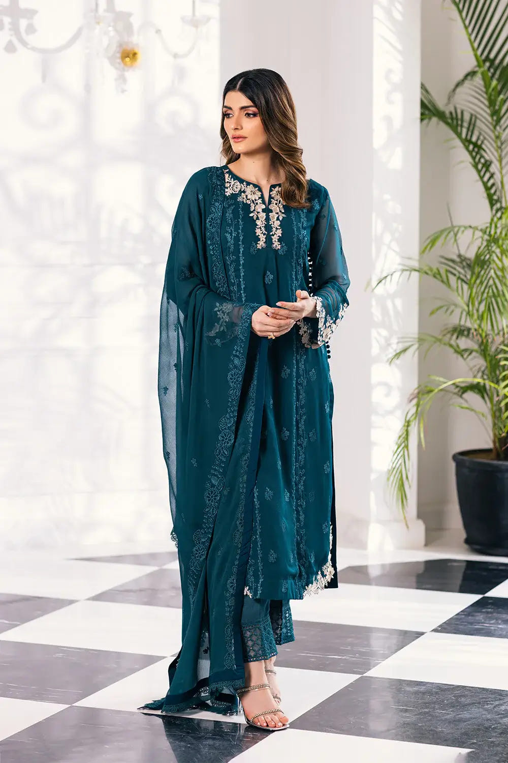 Azure | Embroidered Ensembles 23 | Seaweed -  Azure Formal - Original Designer Dress - House of Maryam