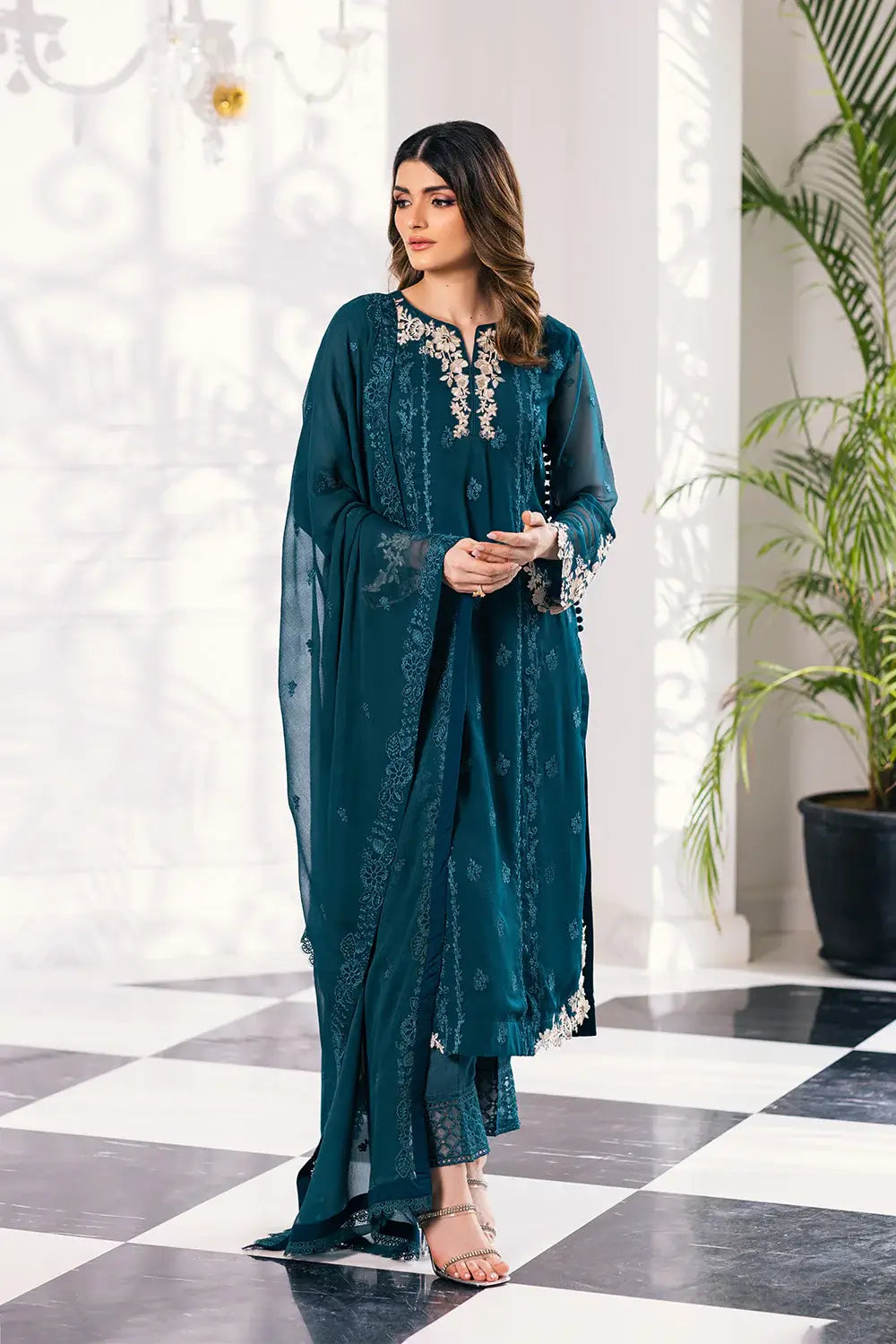 Azure | Embroidered Ensembles 23 | Seaweed -  Azure Formal - Original Designer Dress - House of Maryam