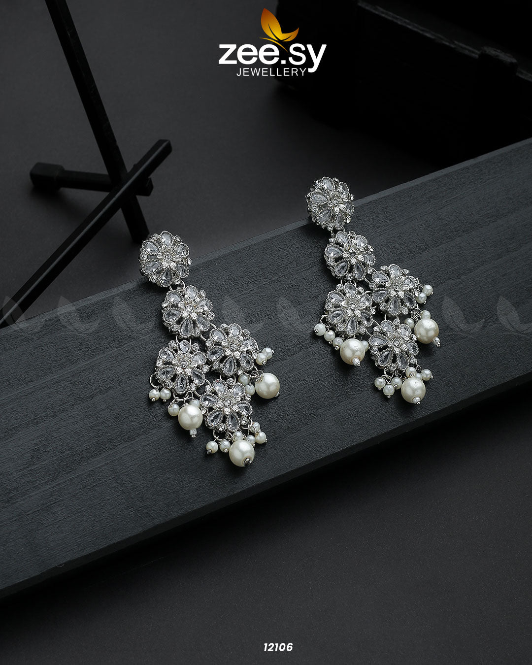 Silver Orchid Earrings -  Zeesy Earrings - Original Designer Dress - House of Maryam